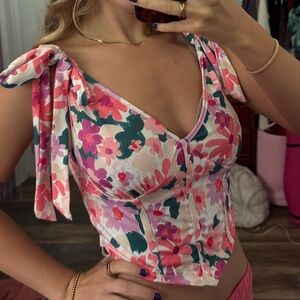 SHEIN Floral Pink and Green Corset Top